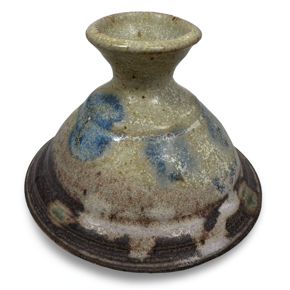Vintage Studio Pottery Bud Vase Candle Stick‎ Holder Beige Brown Signed Glaze